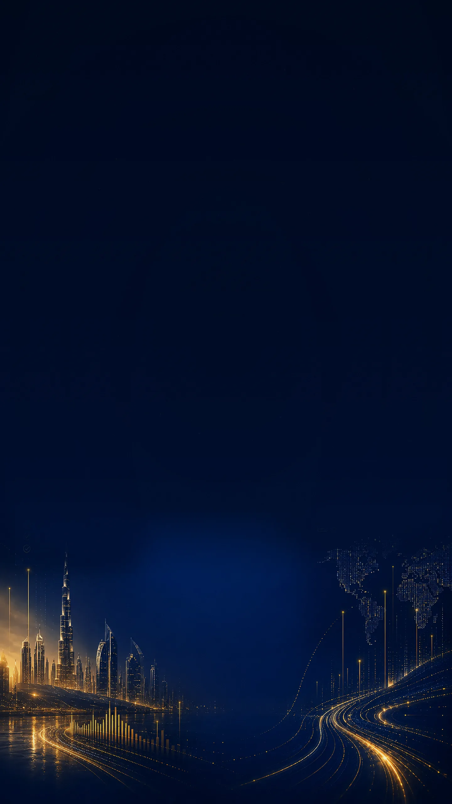 Dubai skyline and global finance background